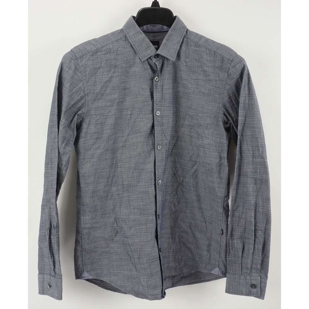 Hugo Boss Nemos_2 Men's Medium Slim Blue Birdseye Knit Jacquard Button Up Shirt
